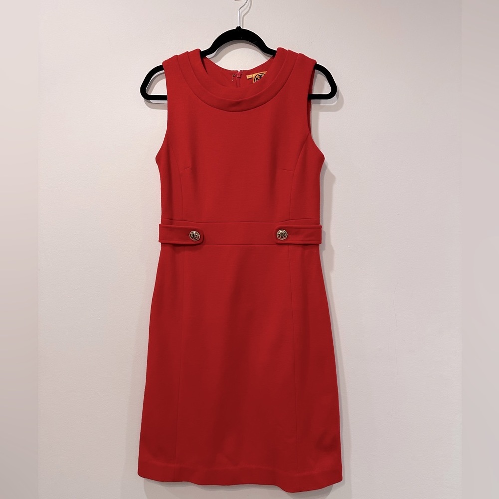 Tory Burch Scoop Neck Wool Dress In Red